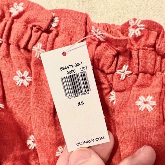 Old Navy Sleeveless Ruffled Embroidered Swing Blouse Red/Orange, NWT- Size XS - Picture 5 of 6